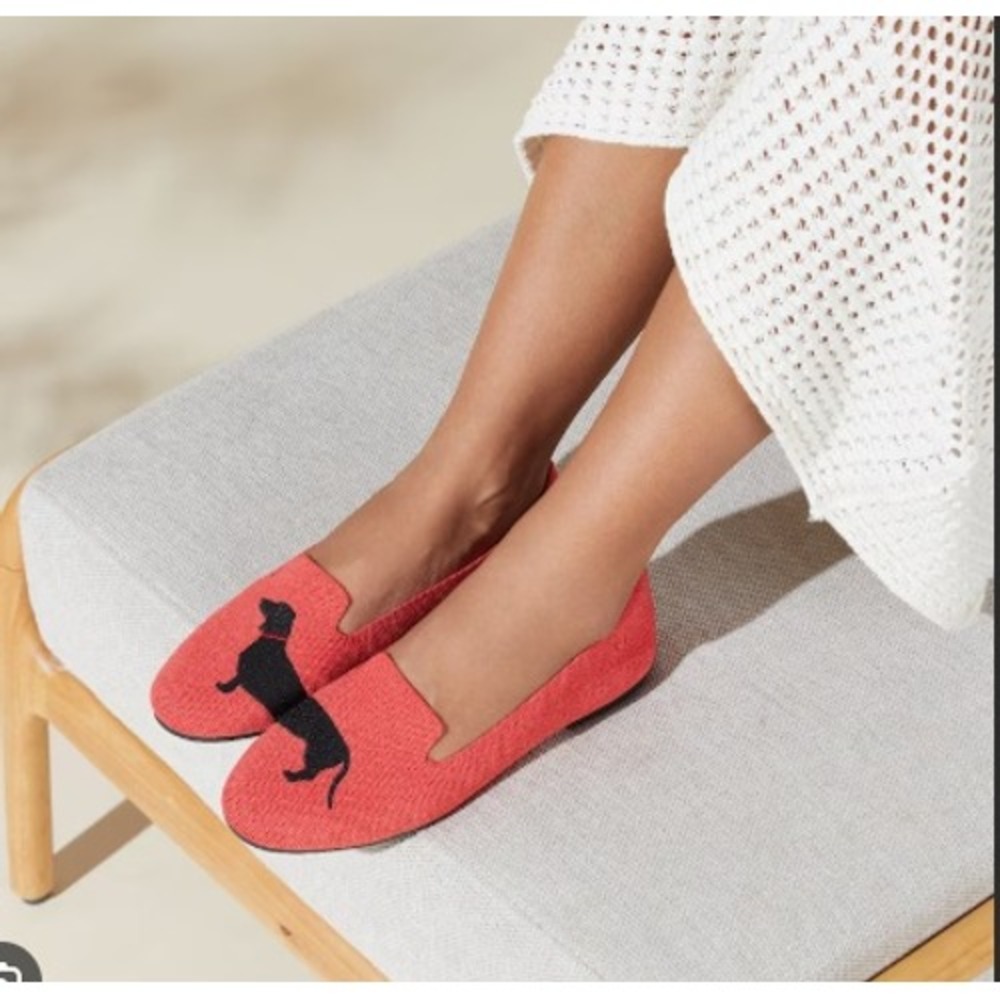 VIVAIA Audrey Multi Coral-Dog Knit Flats Dachshund Loafers Red EU 38 US 7